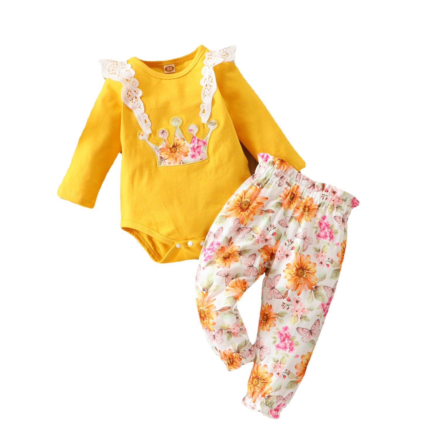 Baby Girl Long Sleeves Triangular Spring Flower 3 Pcs Sets