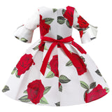 Kid Girl Foreign Trade Middle Sleeve Flower Christmas Dress