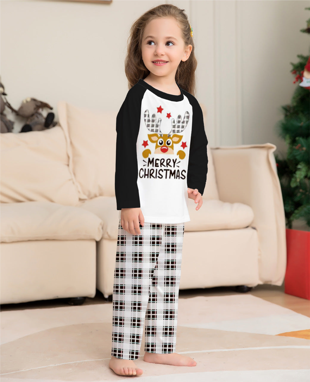 Family Matching Parent-child Fawn Alphabet Plaid Christmas Home Pajamas
