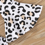 Kid Baby Girl Suit Black Cotton Flared Sleeve Leopard 2 Pcs Sets