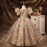 Kid Baby Girls Puffy Gauze Princess Flower Wedding Piano Performance Dress