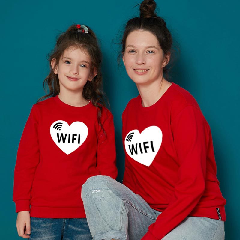 Family Matching WIFI Printed Cartoon Valentine's Day Sweatshirts