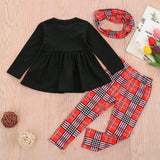 Baby Toddler Girl Valentine Love Long-sleeve Plaid Suit 2 Pcs Sets