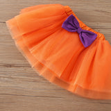 Baby Girls Set Pumpkin Print Bow Mesh Gauze Halloween 2 Pcs