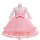 Kid Girls Long-sleeved Pure Mesh Tulle Princess Dresses