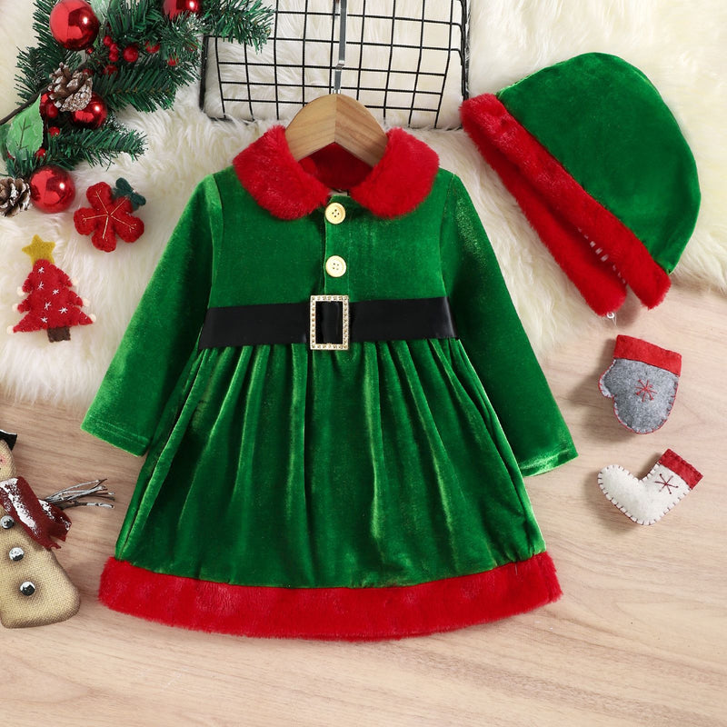 Kid Baby Girl Christmas Party Warm Detachable Velvet Dress