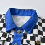 Kid Baby Boy Checkered Long Sleeve Lapel Cardigan 2 Pcs Sets