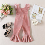 Baby Girl Jumpsuit Solid Color Wooden Ear Sleeve Suspenders Pants