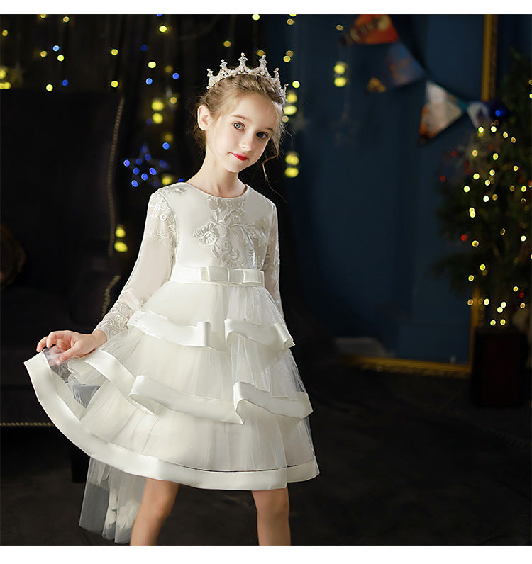 Kid Girl Flower Birthday Wedding Princess Long-sleeved Performance Dresses