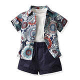 Kid Baby Boys Summer Short Sleeve Floral Casual 3 Pcs Sets