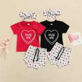 Baby Girl Valentine's Day Love Printed Short Sleeve 3 Pcs