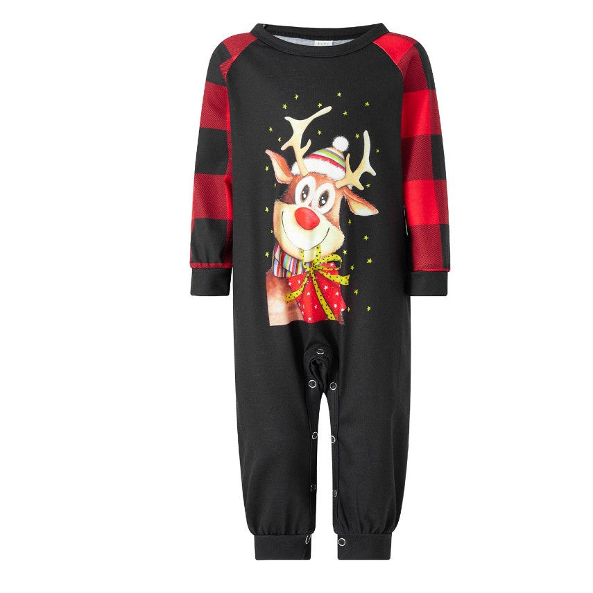 Family Fawn Cartoon Print Festive Plaid Christmas Parent-child Pajamas