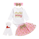 Baby Girl Valentine's Day Party Dress Black Long Sleeve 4 Pcs Sets