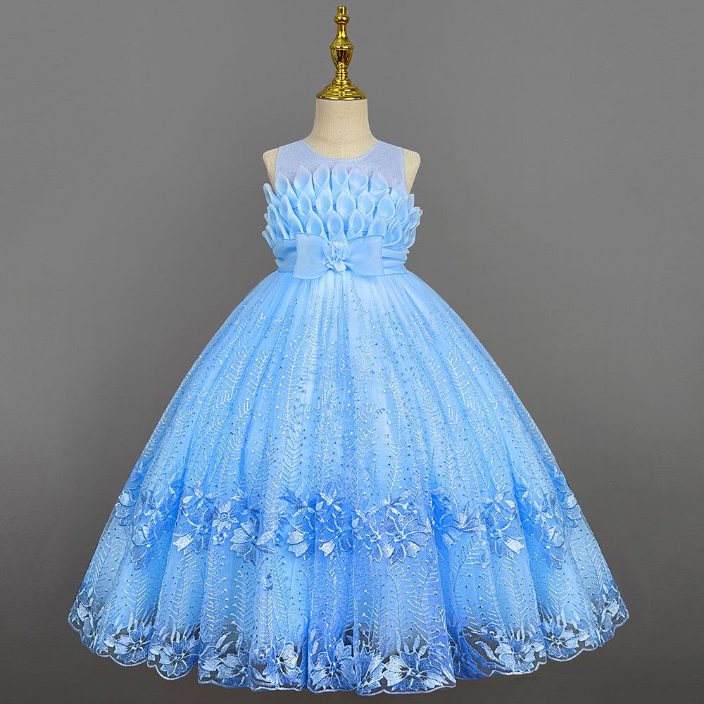 Kid Girl Princess Summer Flower Show Host Pompous Piano Performance Dresses
