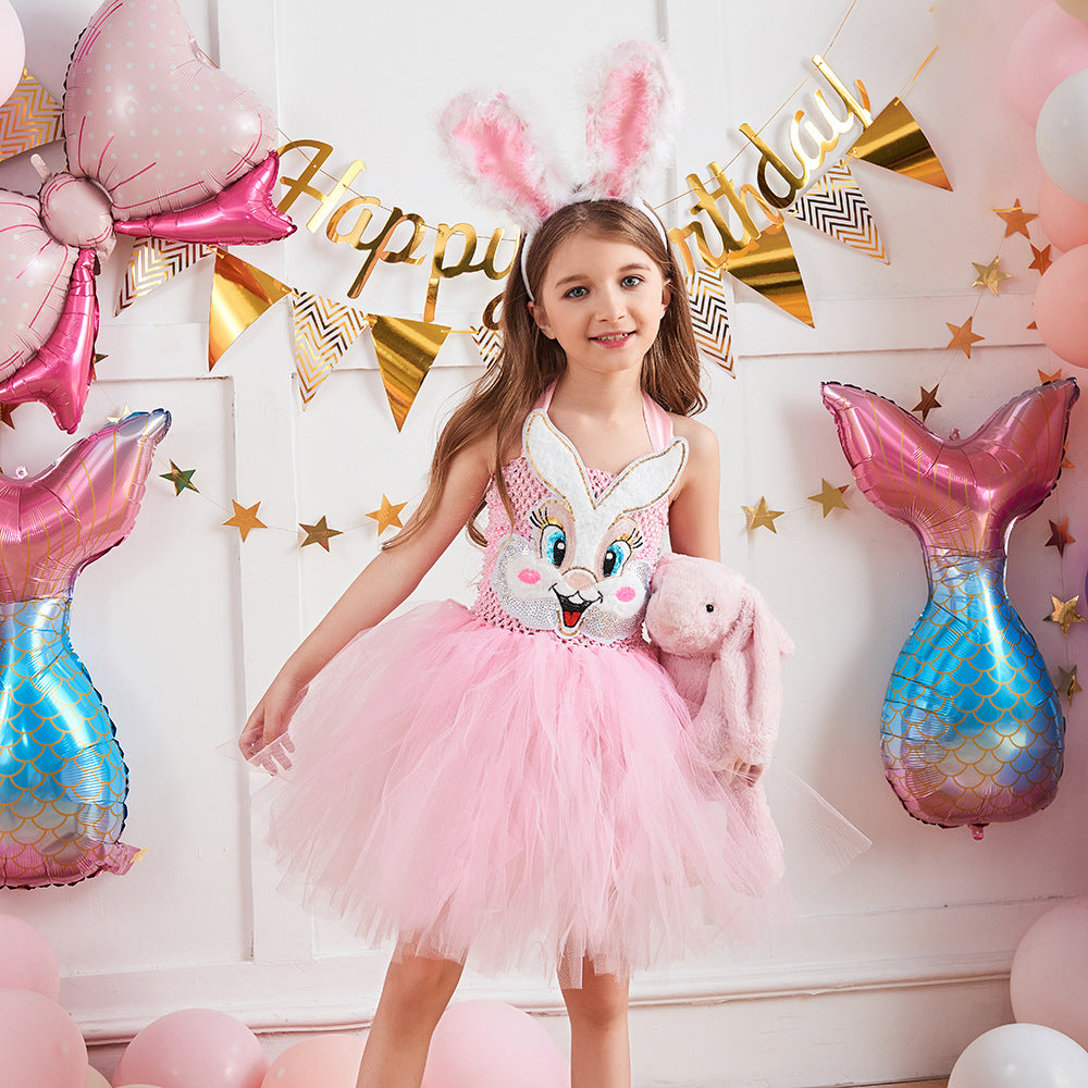 Kid Baby Girl Easter Bunny Plush Rabbit Ears Princess Dress