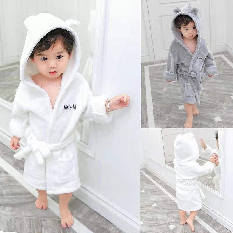 Kid Boys Girls Bathrobe Warm Long Sleeve Hooded Homewear Pajamas