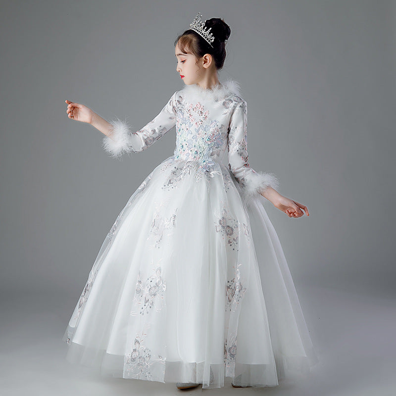 Kid Girls Plush Thickened Flower Wedding Dresses