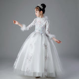 Kid Girls Plush Thickened Flower Wedding Dresses