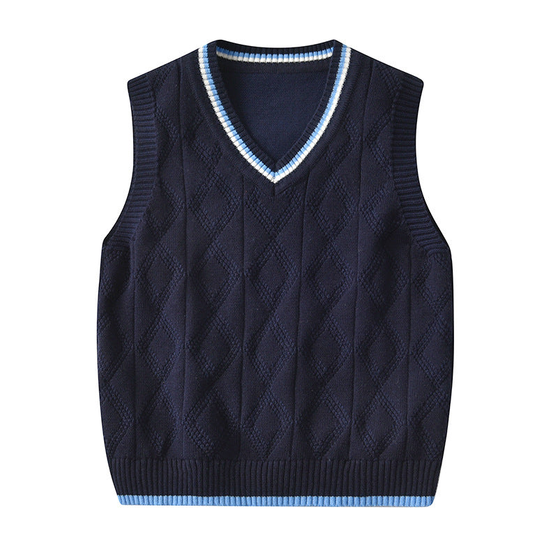 Kid Baby Boy Round Neck Jacquard Knit Waistcoat Pure Cotton Sweater Vest