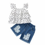 Summer Kid Baby Girls Polka Dot Halter Top Jean Shorts 2 Pcs Sets