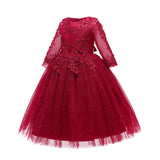 Kid Girl Wedding Pompous Gauze Princess Long Sleeve Sequin Mesh Dresses