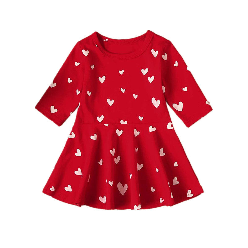 Baby Girl Love Printed Long Sleeve Valentine Dresses