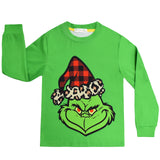 Kid Boy Christmas Green Hairy Grinch Costume Long Sleeve Loungewear Pajamas