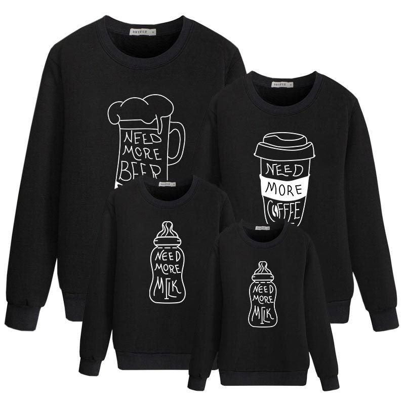 Family Matching Milk Tea Coffee, Warm Heart Letter Printing Shirts Tops