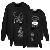 Family Matching Milk Tea Coffee, Warm Heart Letter Printing Shirts Tops
