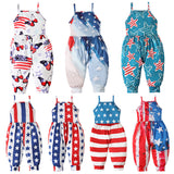 Kid Baby Girl Onesie Crawl Suit  American Flag Halter Pants Trousers