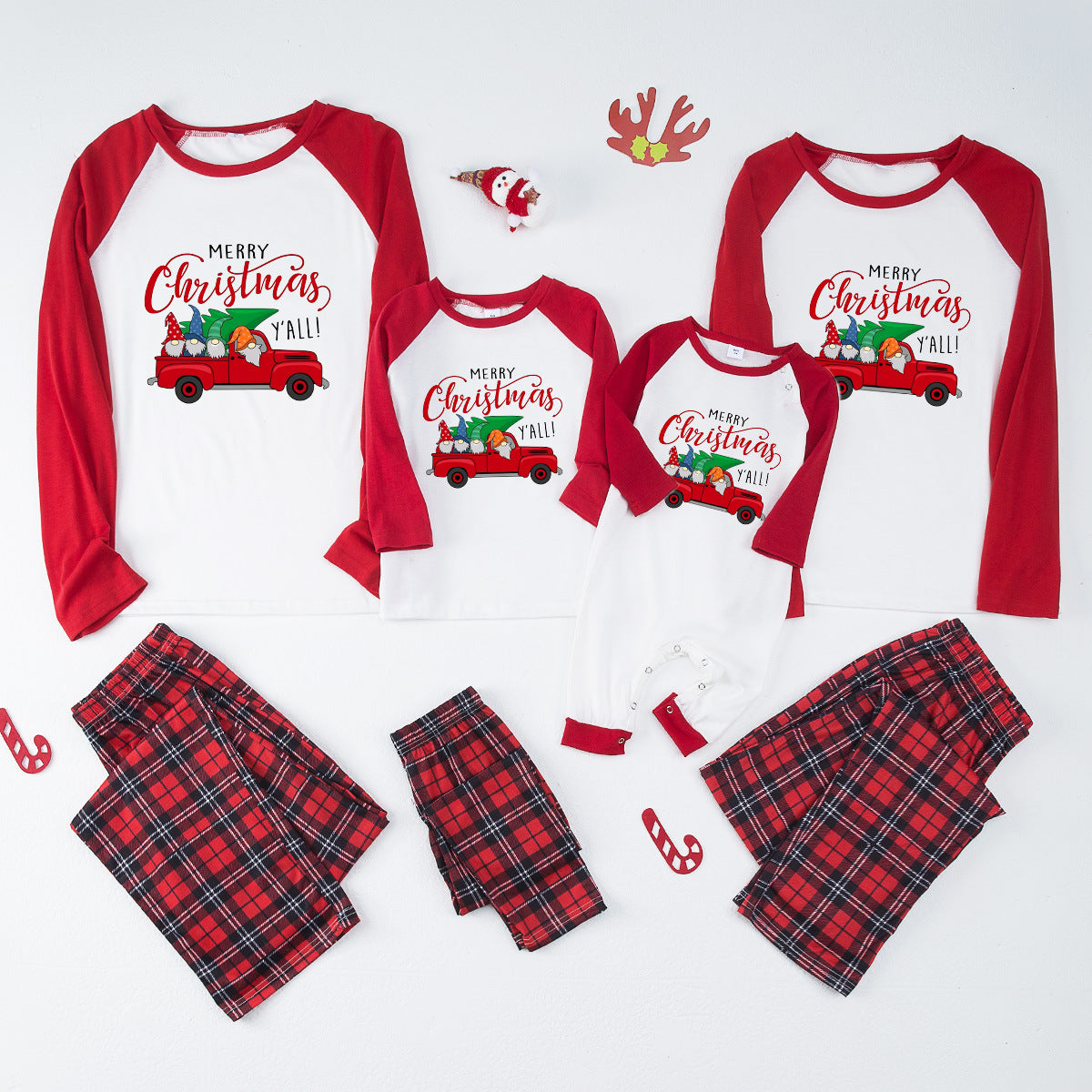 Family Matching Home Suit Christmas Plaid Patchwork Print Pajamas