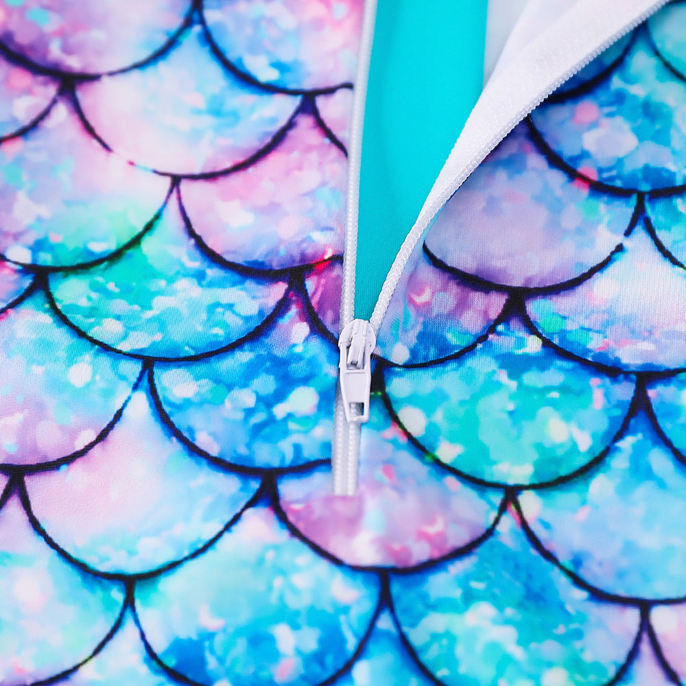 Kid Girls Swimsuit Long-sleeved One-piece Mermaid Swimwear