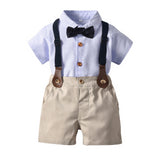 Kid Baby Boy Suit Suspenders Shorts Striped Ceremony 2 Pcs Sets