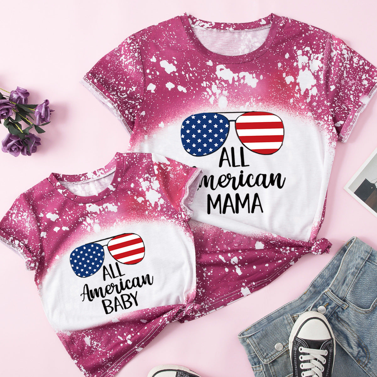 Family Matching Mother Daughter Short Sleeves Cotton T-shirt