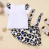 Kid Baby Girl Butterfly Leopard Print Suspenders 2 Pcs Sets