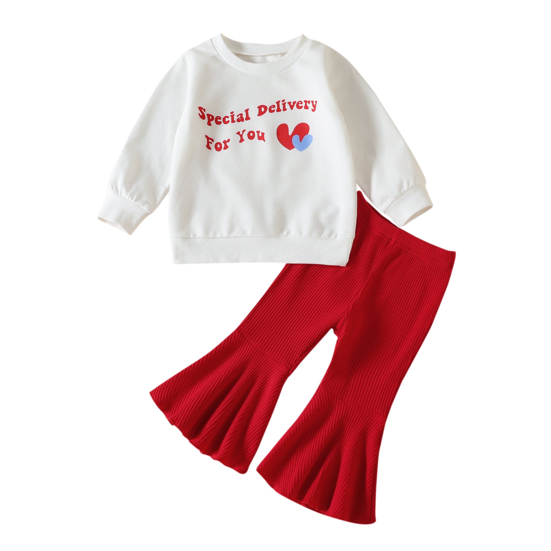 Kid Baby Girl Christmas Long Sleeve Letter Stripe Flare 2 Pcs Suits Sets