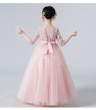 Kid Girls Gauze Sleeve Sequined Fluffy  Flower Sweet Princess Show Dresses
