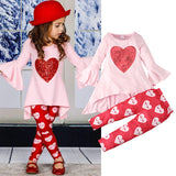 Toddler Baby Girls Valentine's Day Love Pink Trumpet Sleeve 2 Pcs Sets