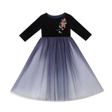 Kid Girls Princess Medium Long Sleeve Mesh Velvet Dresses