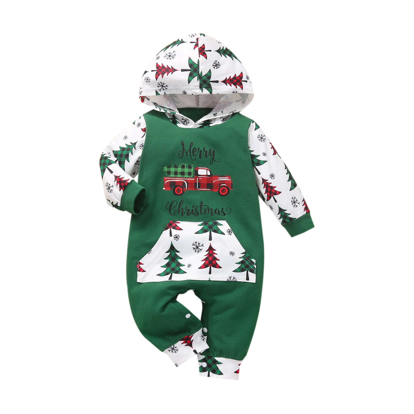 Baby Girl Christmas Hooded Long-sleeved Climbing Rompers