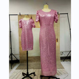 Family Matching British Bubble Sleeve Sequin Buttock Wrapped Parent-child Dress