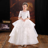 Kid Girl Flower Little Host Piano Performance Long Sleeve Dress