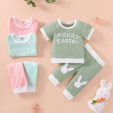 Easter Baby Suit Grid Offset Short Sleeve Rabbit 2 Pcs Sets