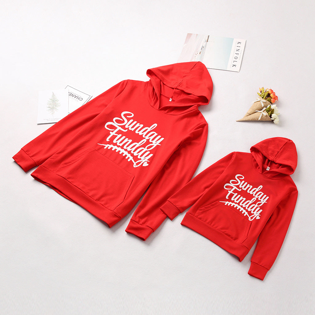 Family Matching Letter Print Hooded Parent-child Shirts