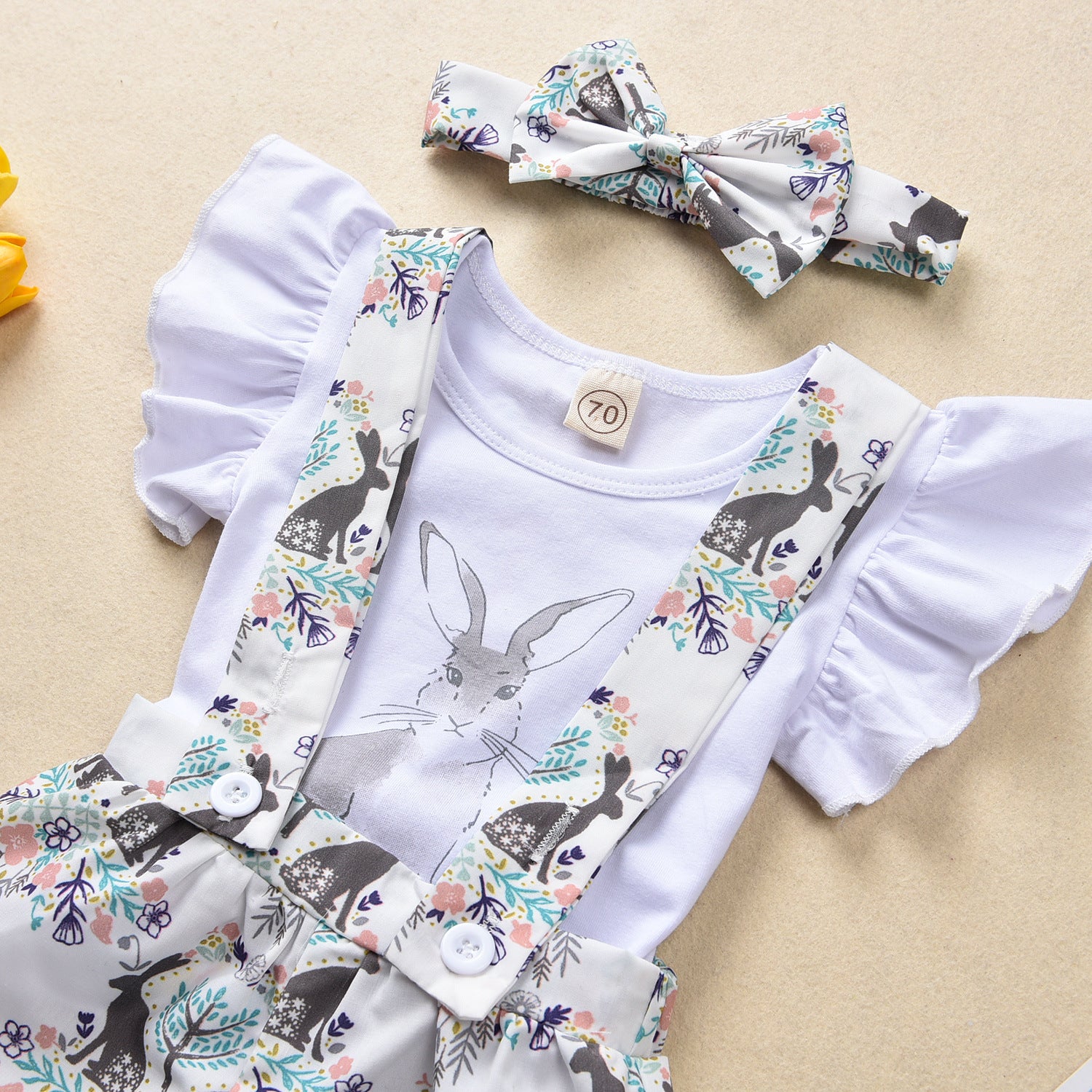 Baby Easter White Rabbit Printed Shorts 3 Pcs Set