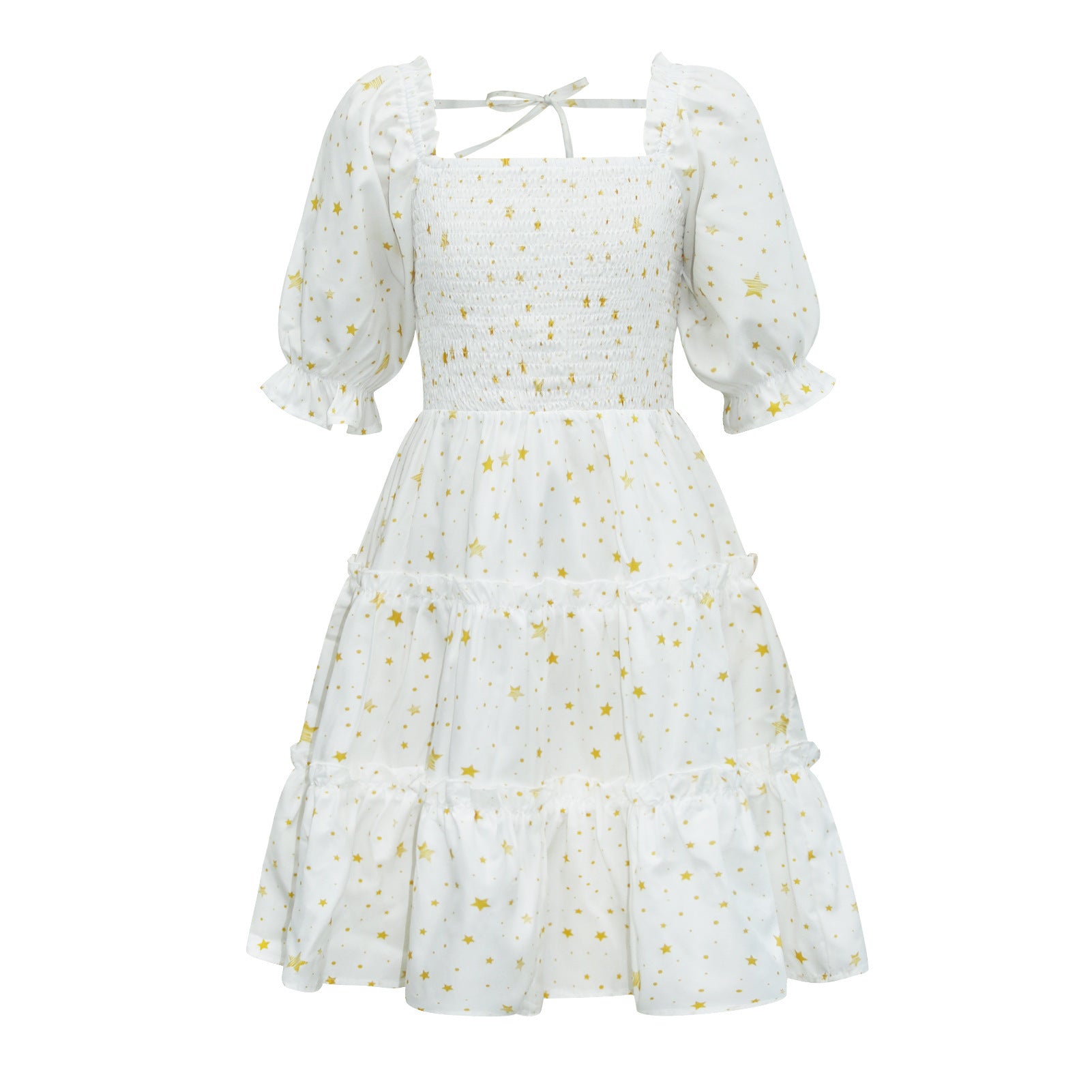 Family Matching Mother Daughter Floral Digital Print Pleated Square Dresses