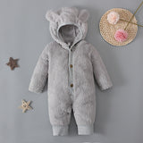Boys Girls Boy Onesie Spring Winter Solid Color Hooded Fluffy Bear Rompers