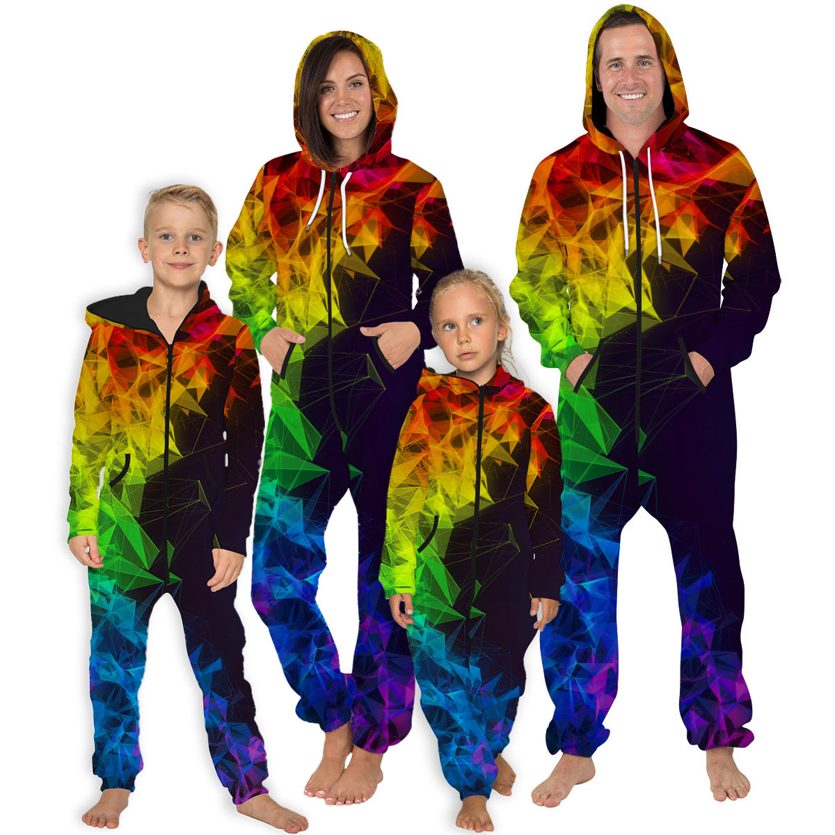 Family Matching Star Digital Print Fashion Zipper Long Sleeve Pajamas