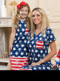Family Matching Parent-child Mother Daughter Short Sleeve Flag Independence Dress
