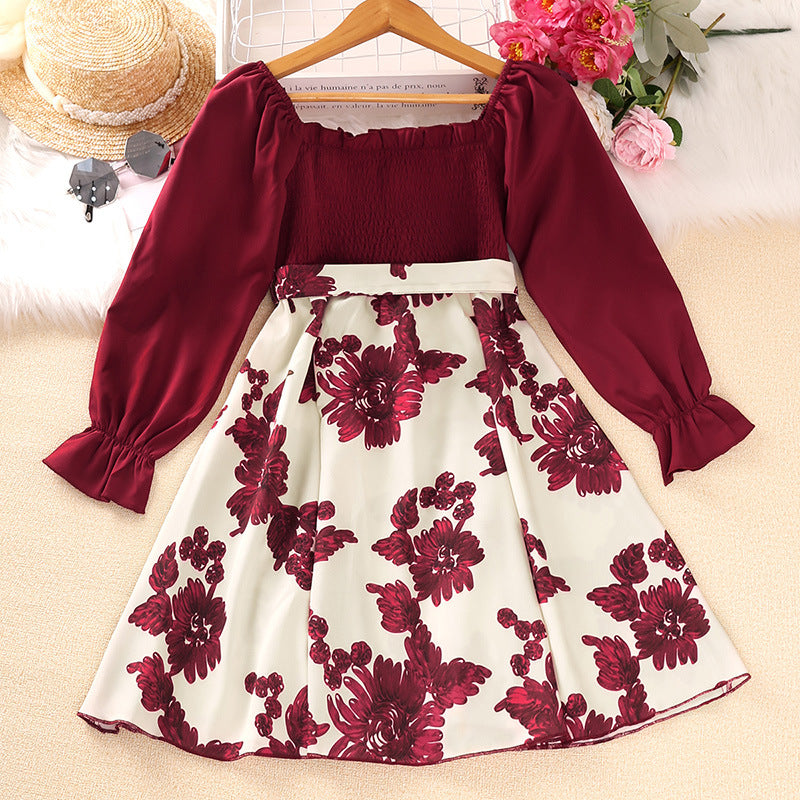 Kid Girl Spring Autumn Long Sleeve Printed Flower Dresses